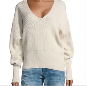 FREE PEOPLE Deep V nk Ribbed Cotton Cream size L